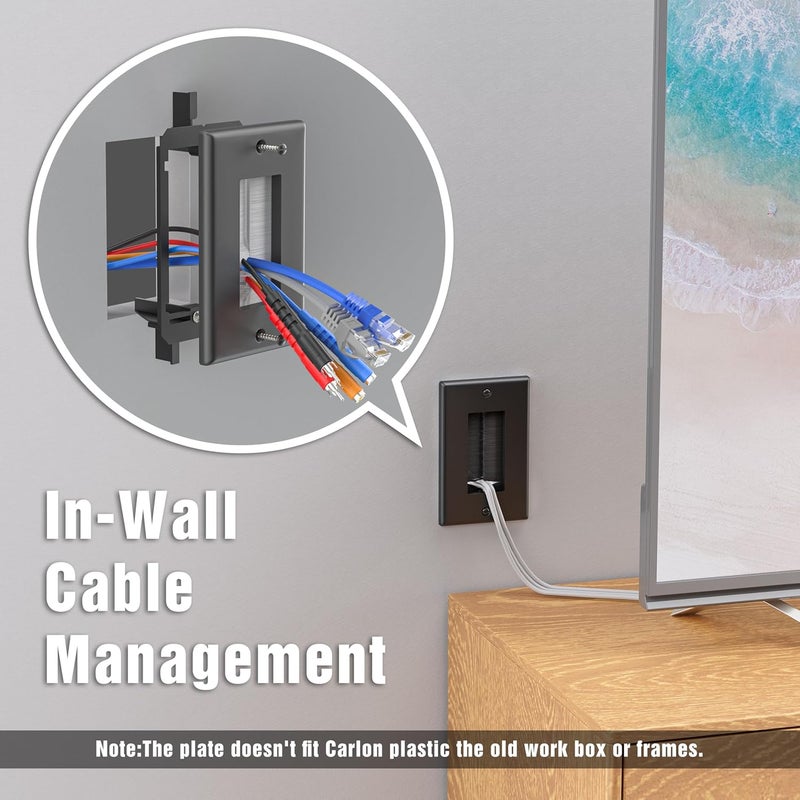 FGBB 10 Pack Brush Wall Plate with Low Voltage Mounting Bracket, Cable Pass Through Insert for Wires, Single Gang Cable Access Strap, Wall Socket for HDTV, Home Theater Systems - Black - Image 4